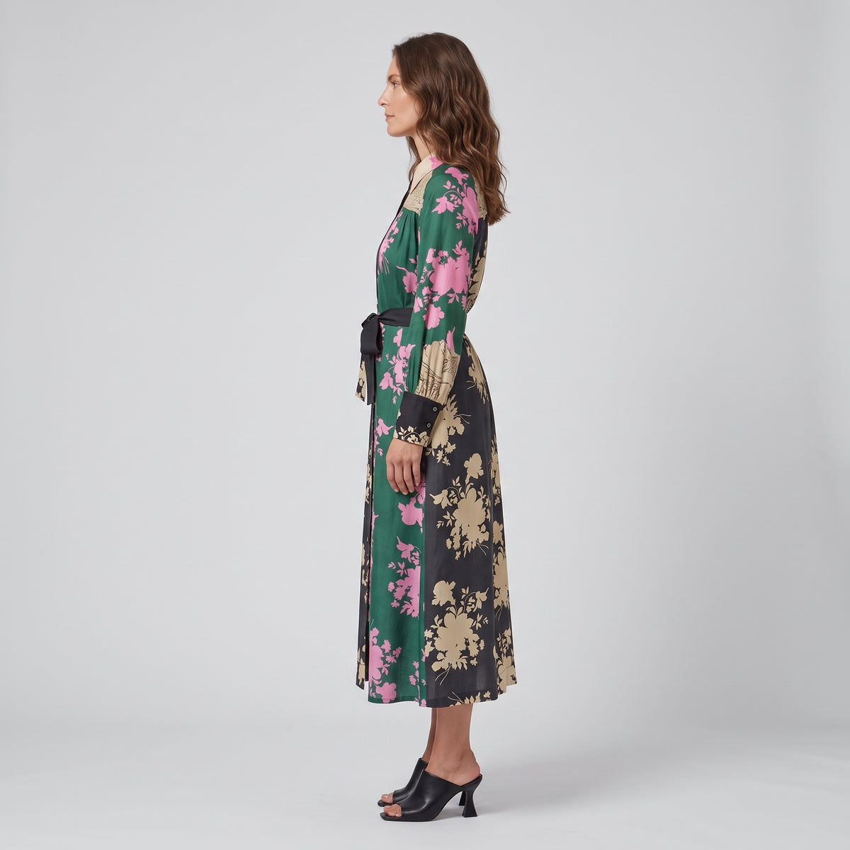 Floral Print Paneled Shirt Dress