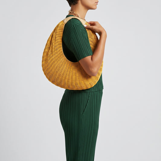 Yellow Woven Crescent Hobo Bag