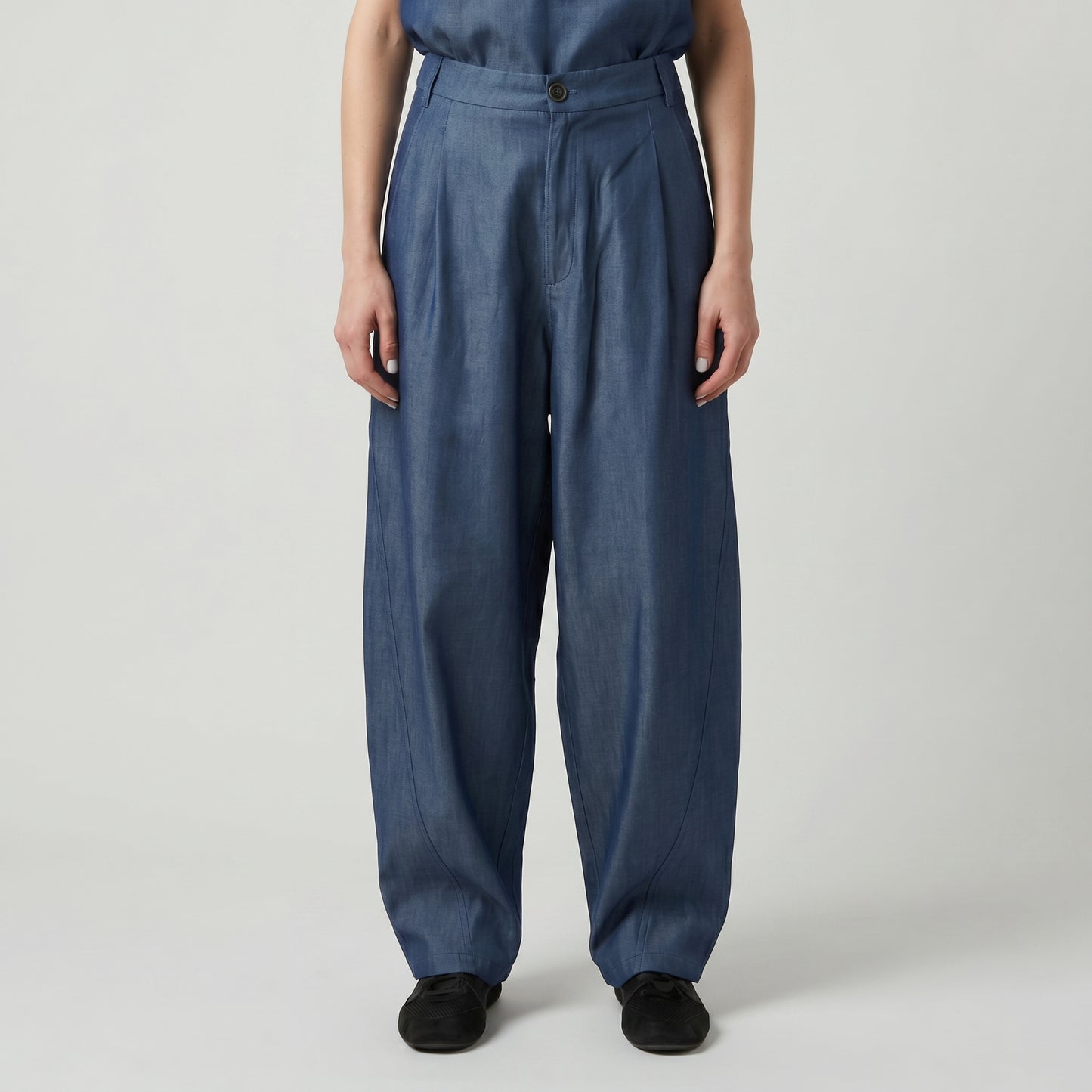 Pleated High-Waisted Denim Trousers
