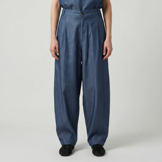 Pleated High-Waisted Denim Trousers