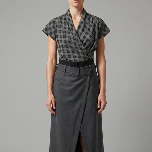 Double Waistband Midi Wrap Skirt