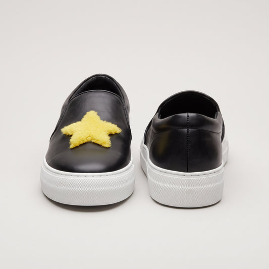 Star Applique Leather Slip-Ons
