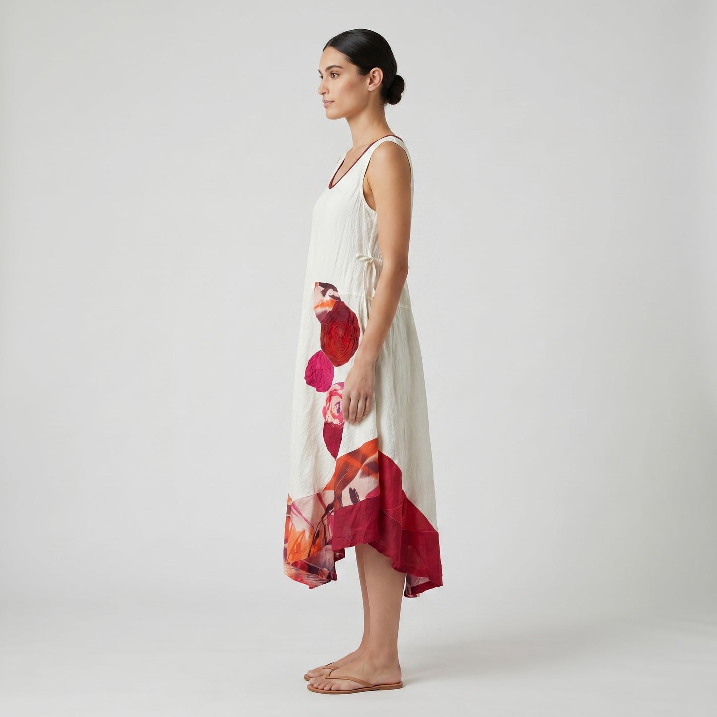 Floral Asymmetric Linen Midi Dress