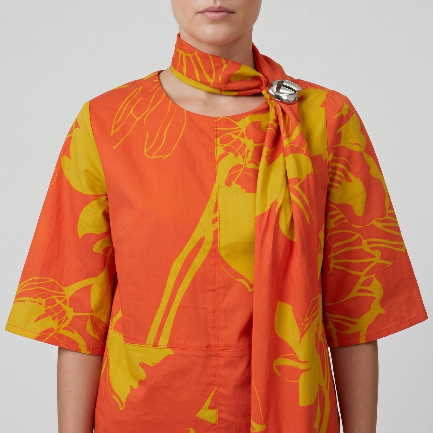 Floral Draped High-Neck Blouse