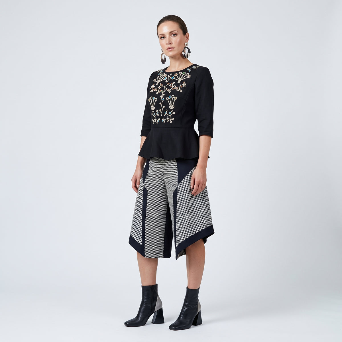 Embroidered Jewel Peplum Top