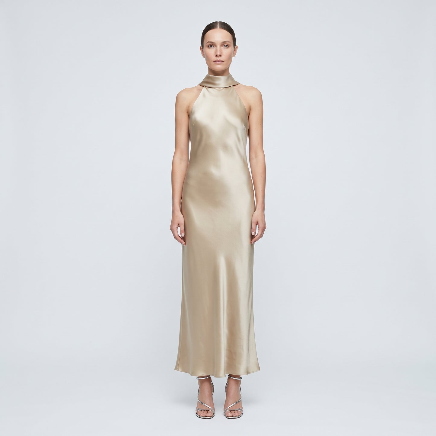 Satin High-Neck Evening Dress