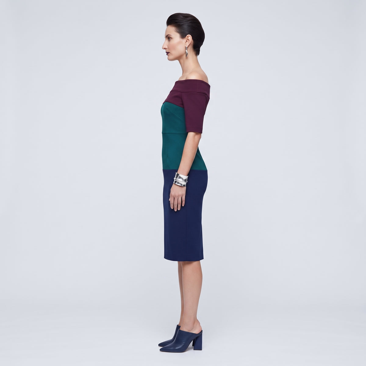 Colorblocked Off-Shoulder Midi Dress
