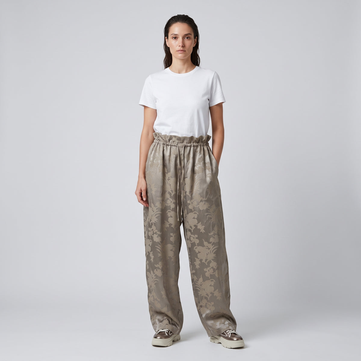 Floral Print Paperbag Waist Trousers
