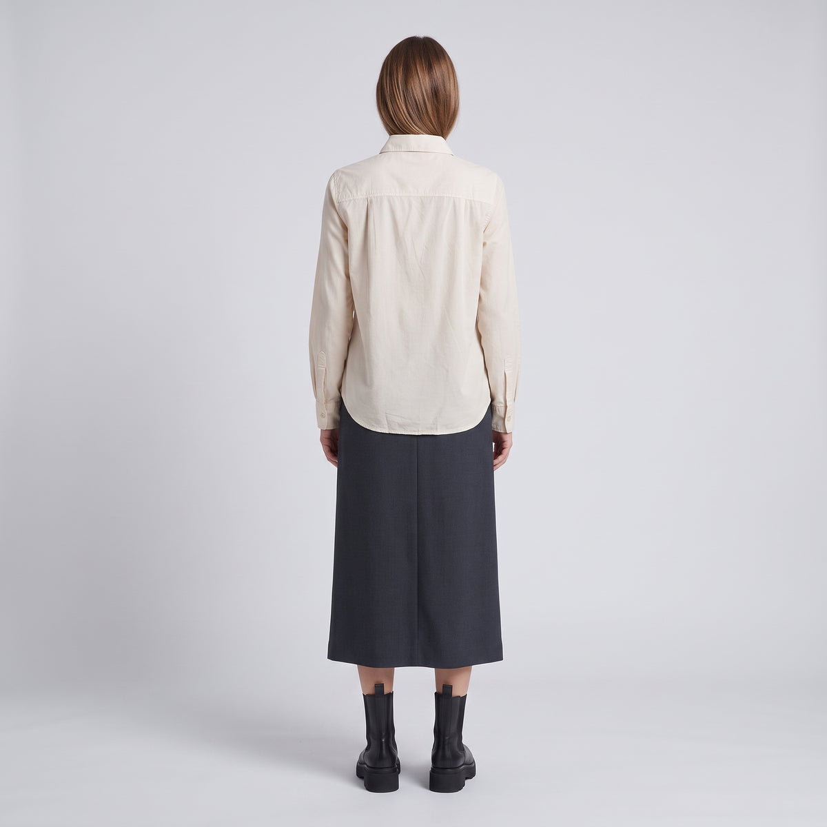 Paneled Long Sleeve Cotton Shirt