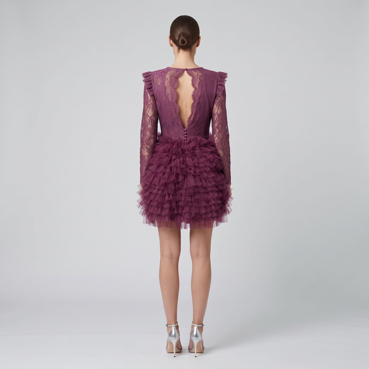 Burgundy Lace Ruffle Mini Dress