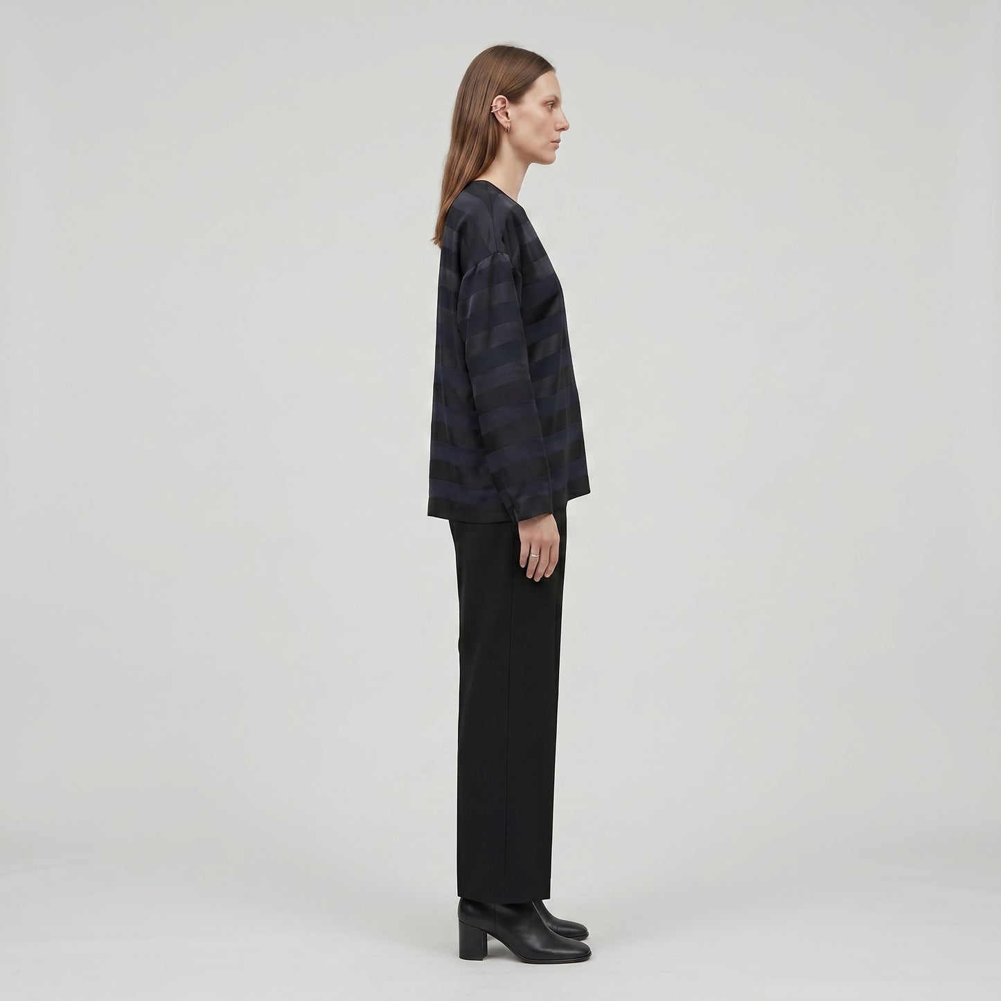 Navy Striped Satin Blouse
