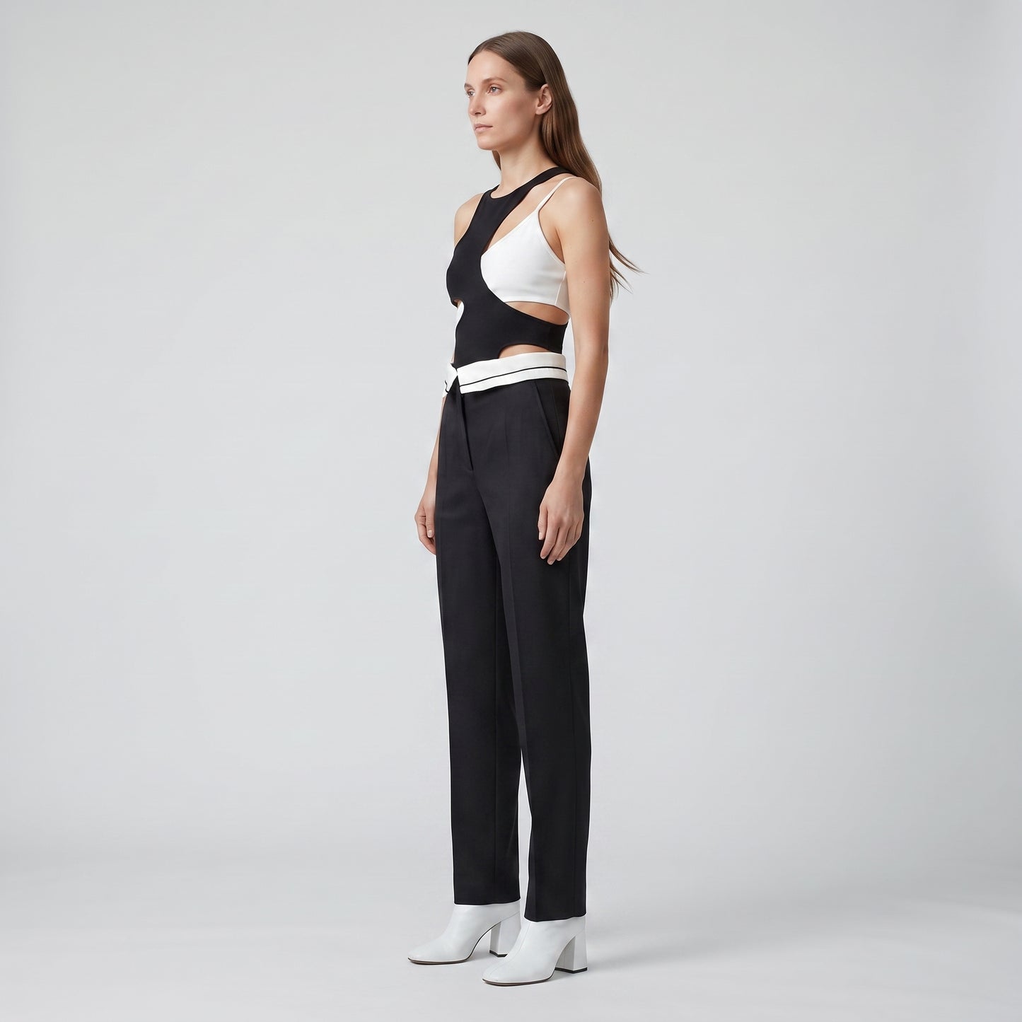 Contrast Waistband Tailored Trousers