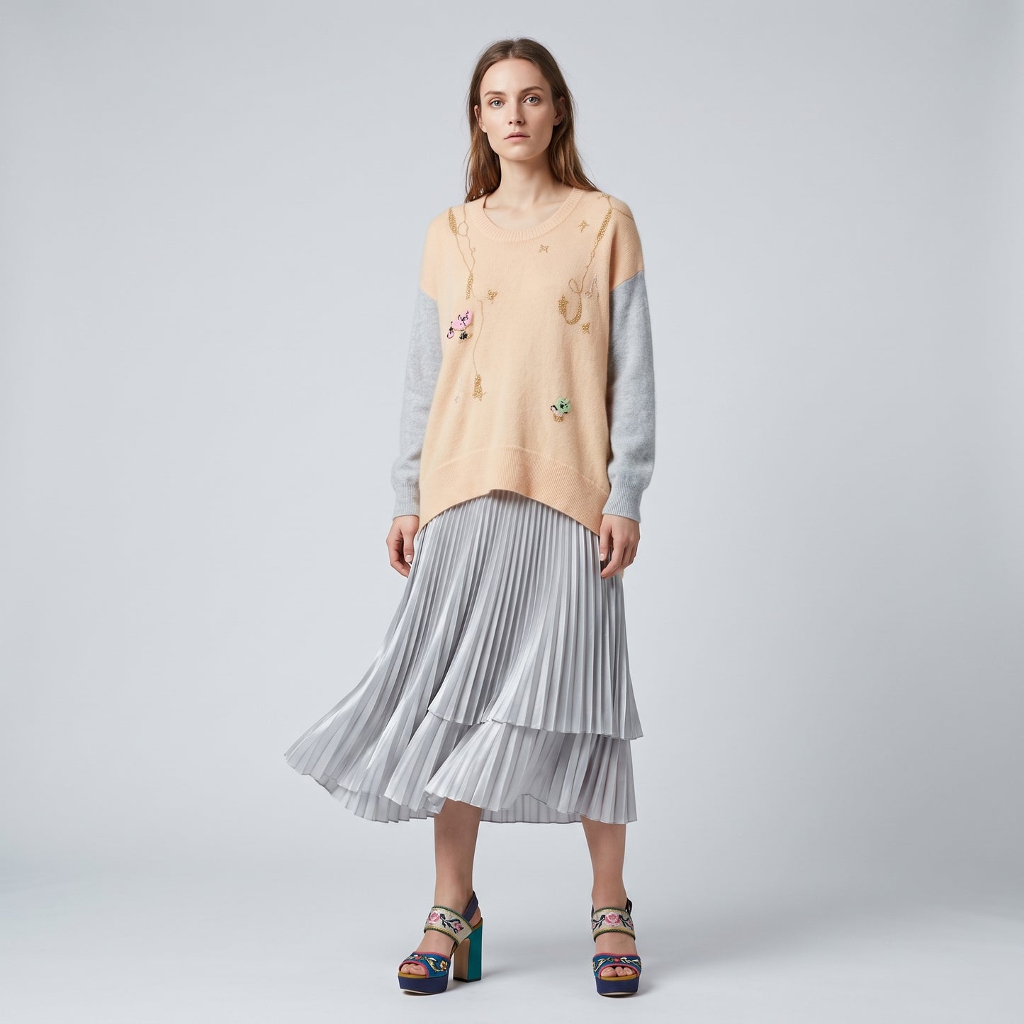 Embroidered Wool Blend Sweater