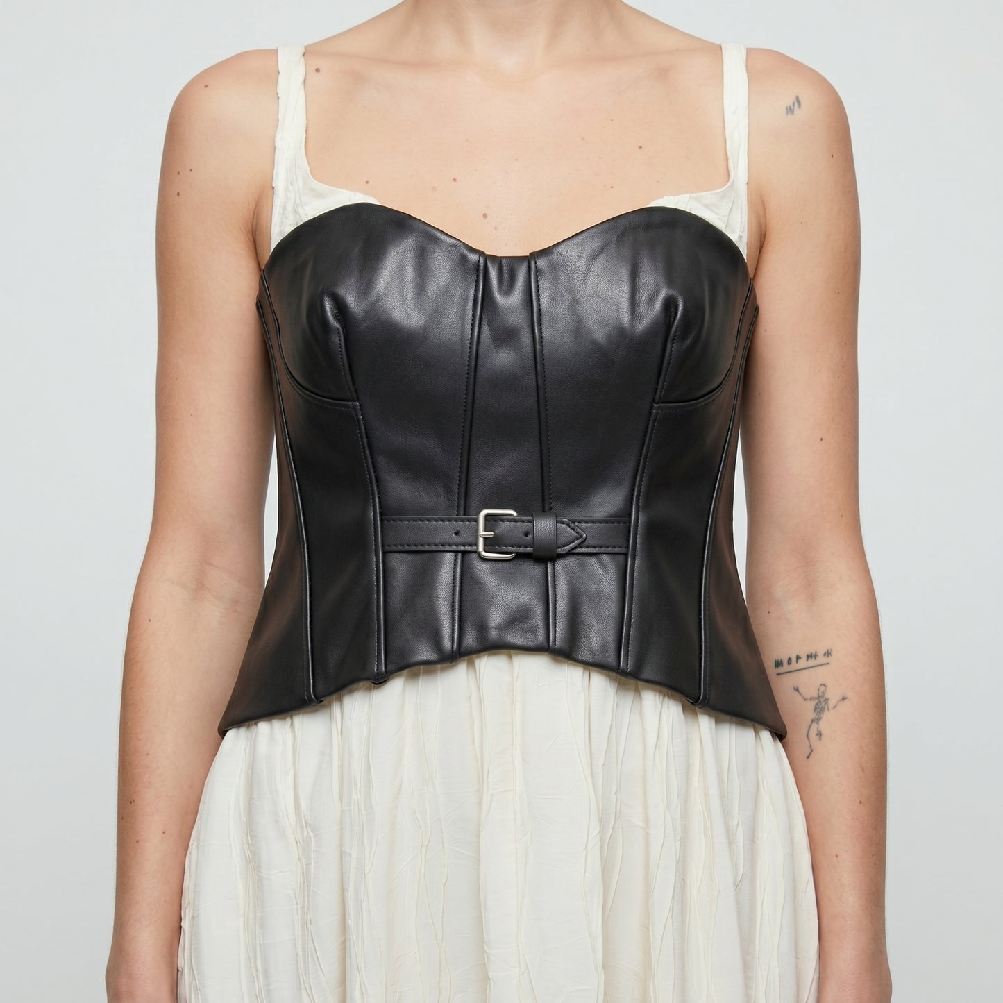 Faux Leather Corset Midi Dress