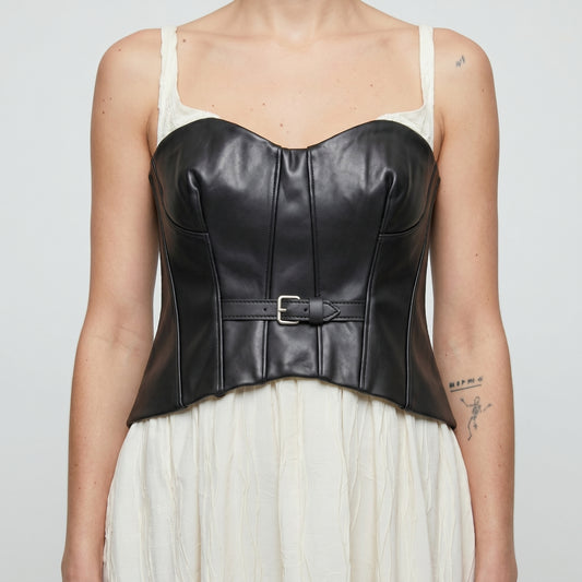 Faux Leather Corset Midi Dress