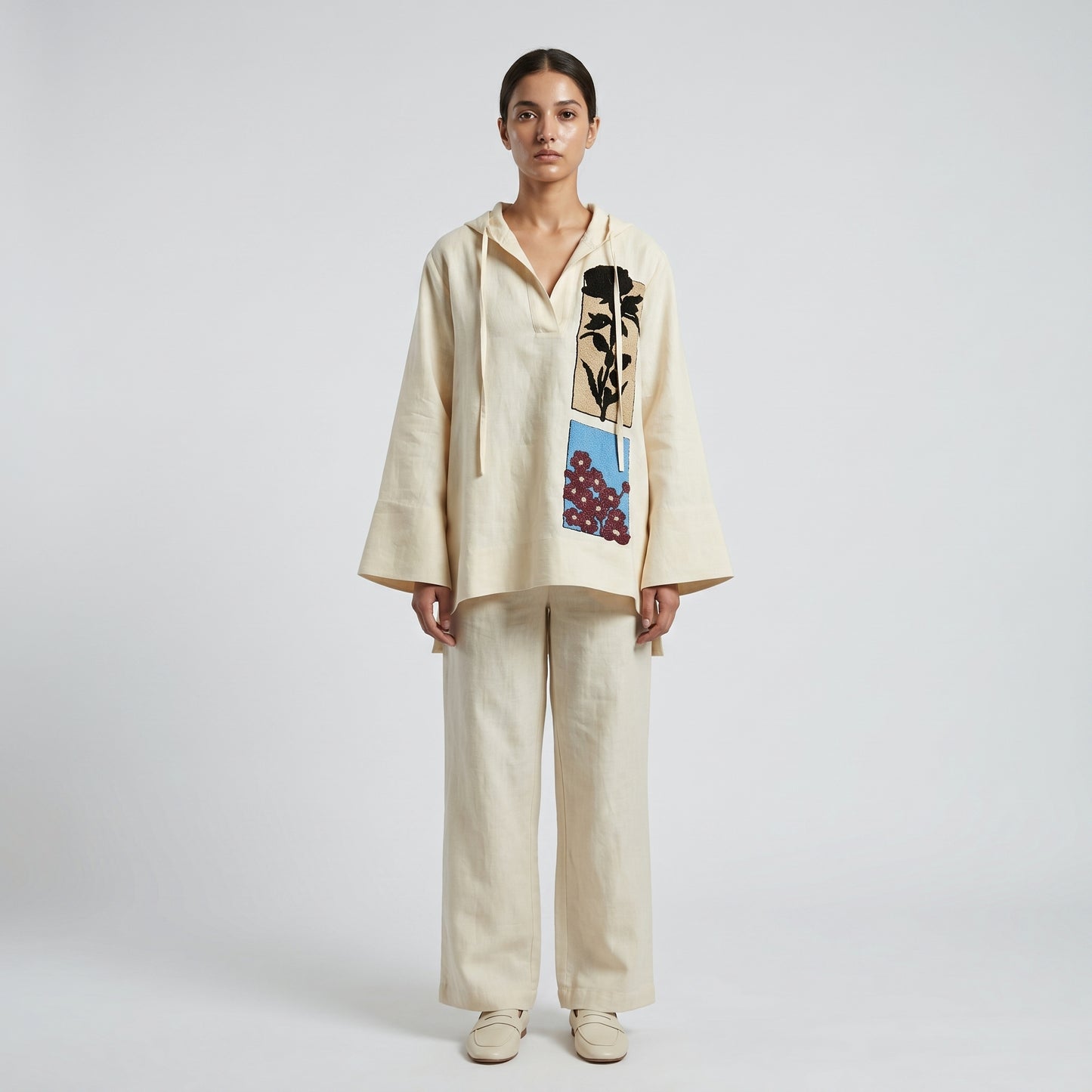 Floral Embroidered Hooded Tunic