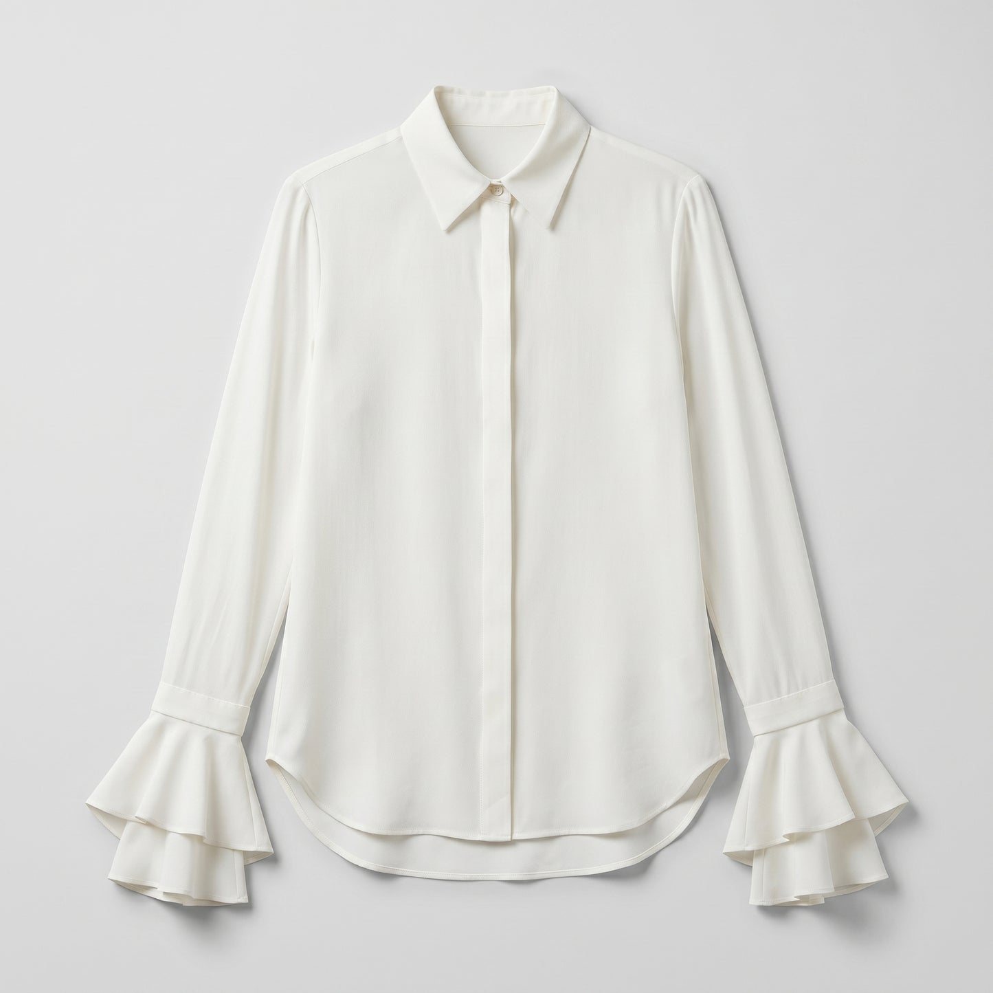Elegant Ruffled Cuff Silk Blouse