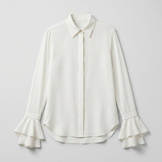 Elegant Ruffled Cuff Silk Blouse