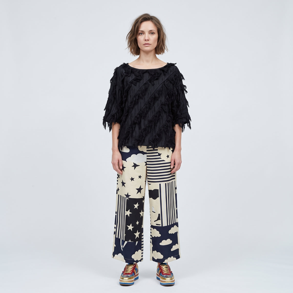Fringed Textured Black Top
