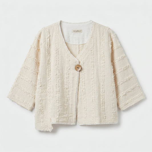 Textured Single Button Cropped Jacket