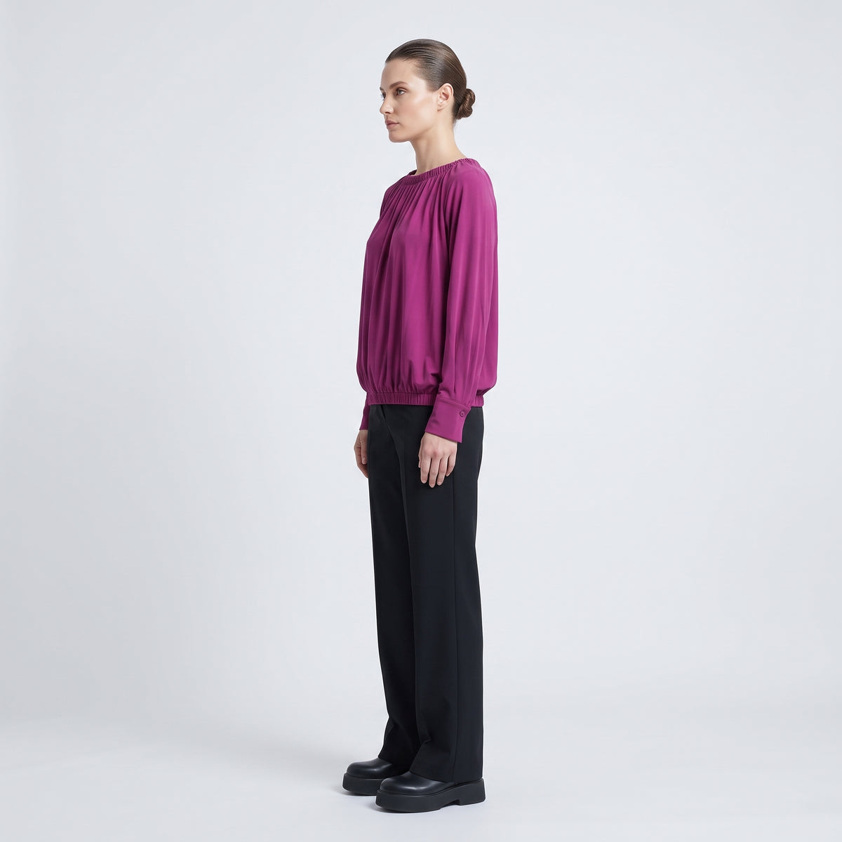 Vibrant Gathered Long Sleeve Blouse