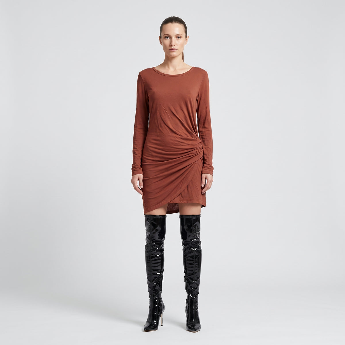 Ruched Long Sleeve Mini Dress