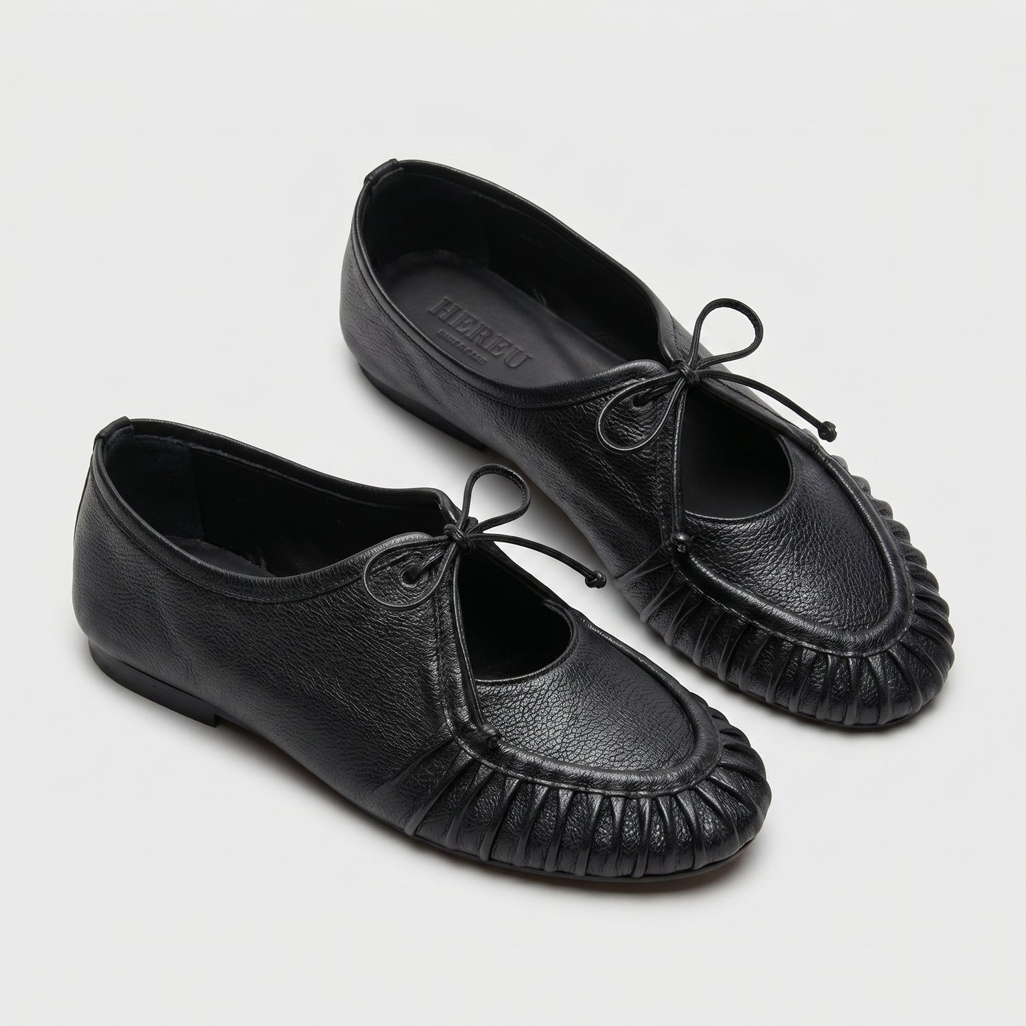 Pleated Leather Lace Up Flats