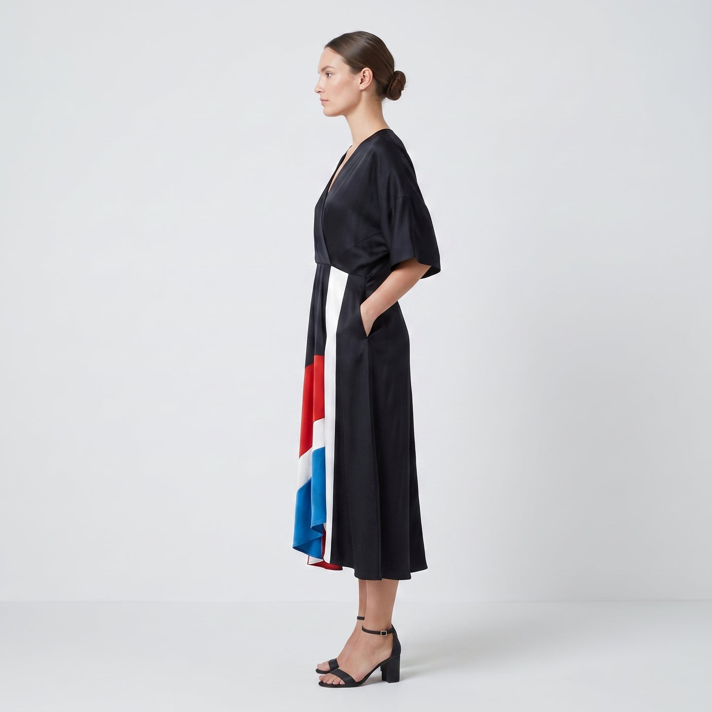 Colorblock Satin Wrap Dress