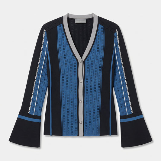Striped V-Neck Knit Cardigan