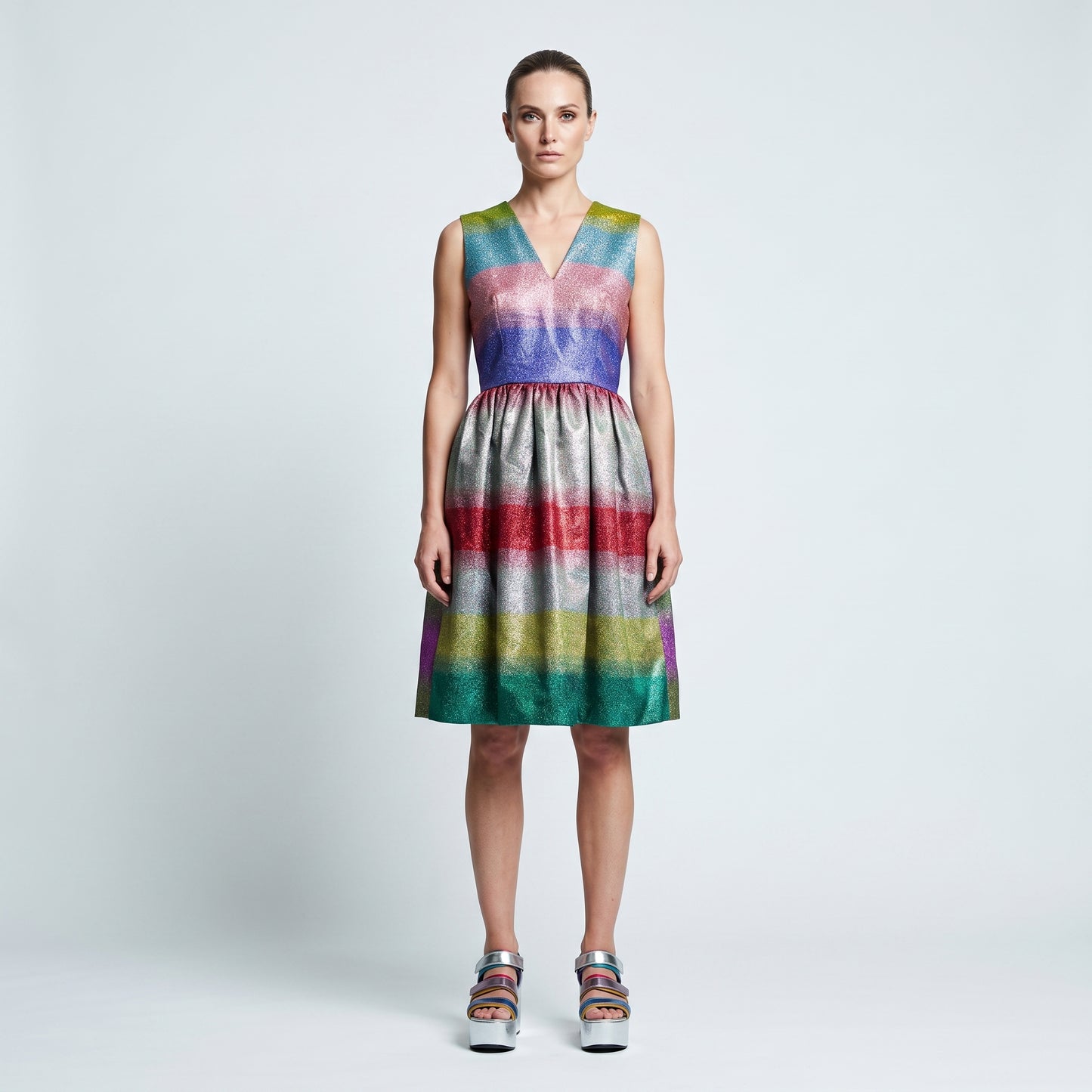 Metallic Rainbow Pleated Dress