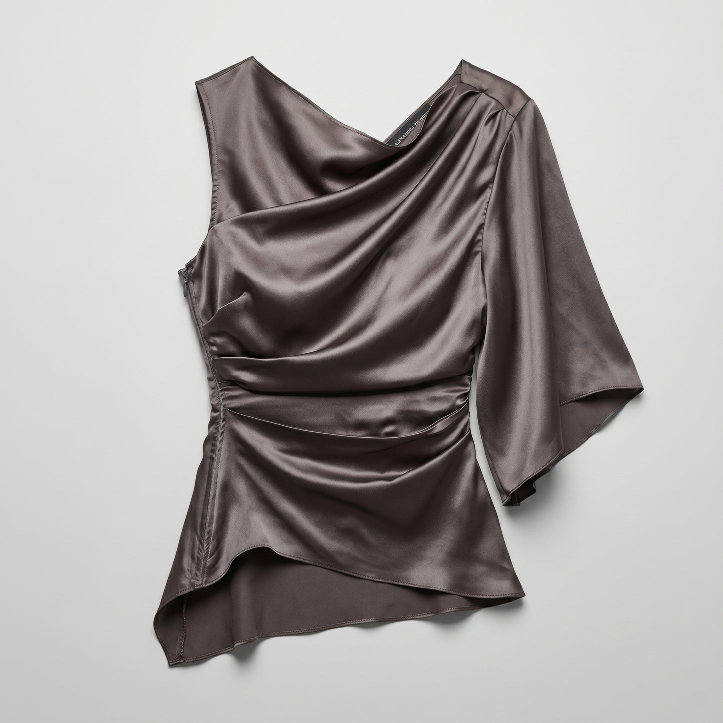 Asymmetric Draped Satin Blouse