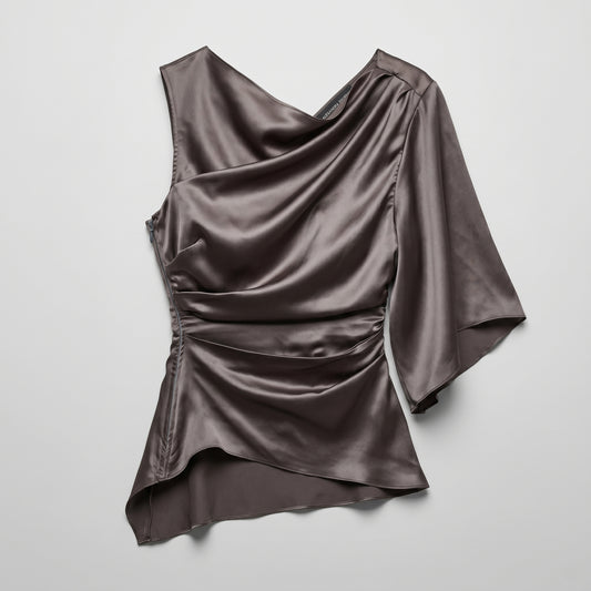 Asymmetric Draped Satin Blouse