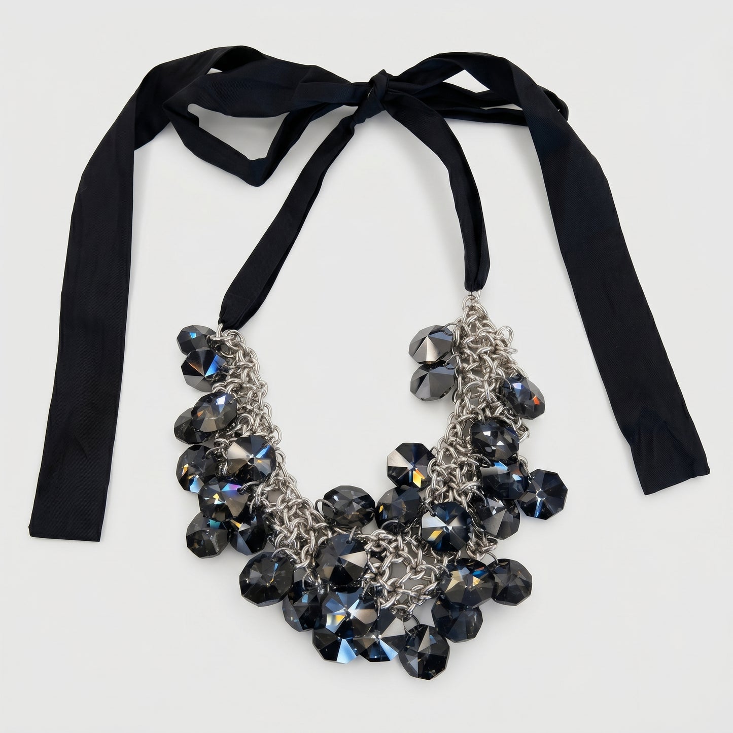 Crystal Cluster Ribbon Statement Necklace