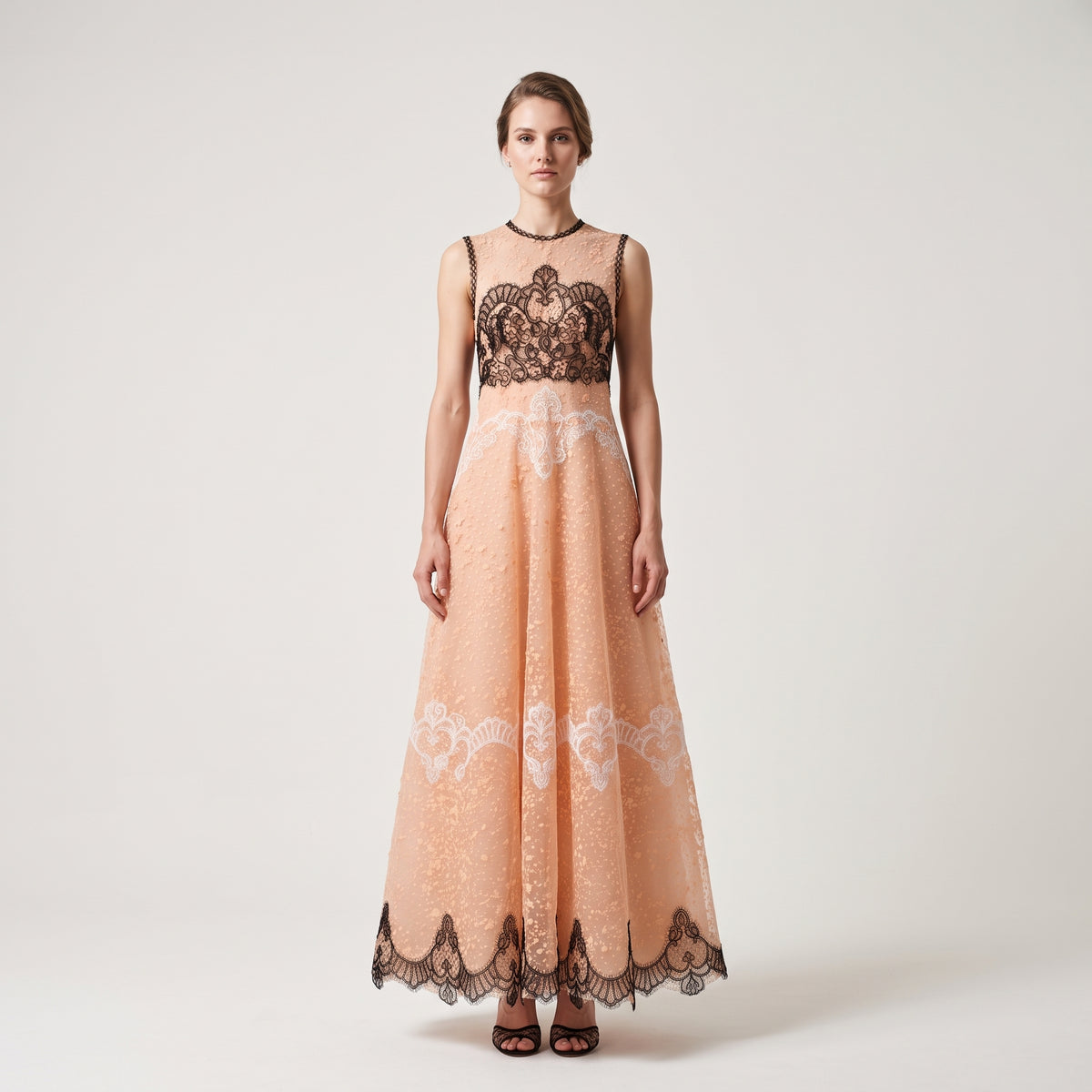 Embroidered Tulle Evening Gown
