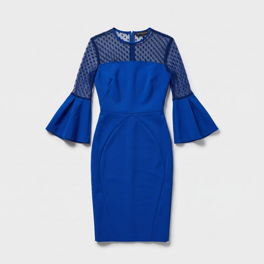 Cobalt Sheer Polka-Dot Sleeve Dress
