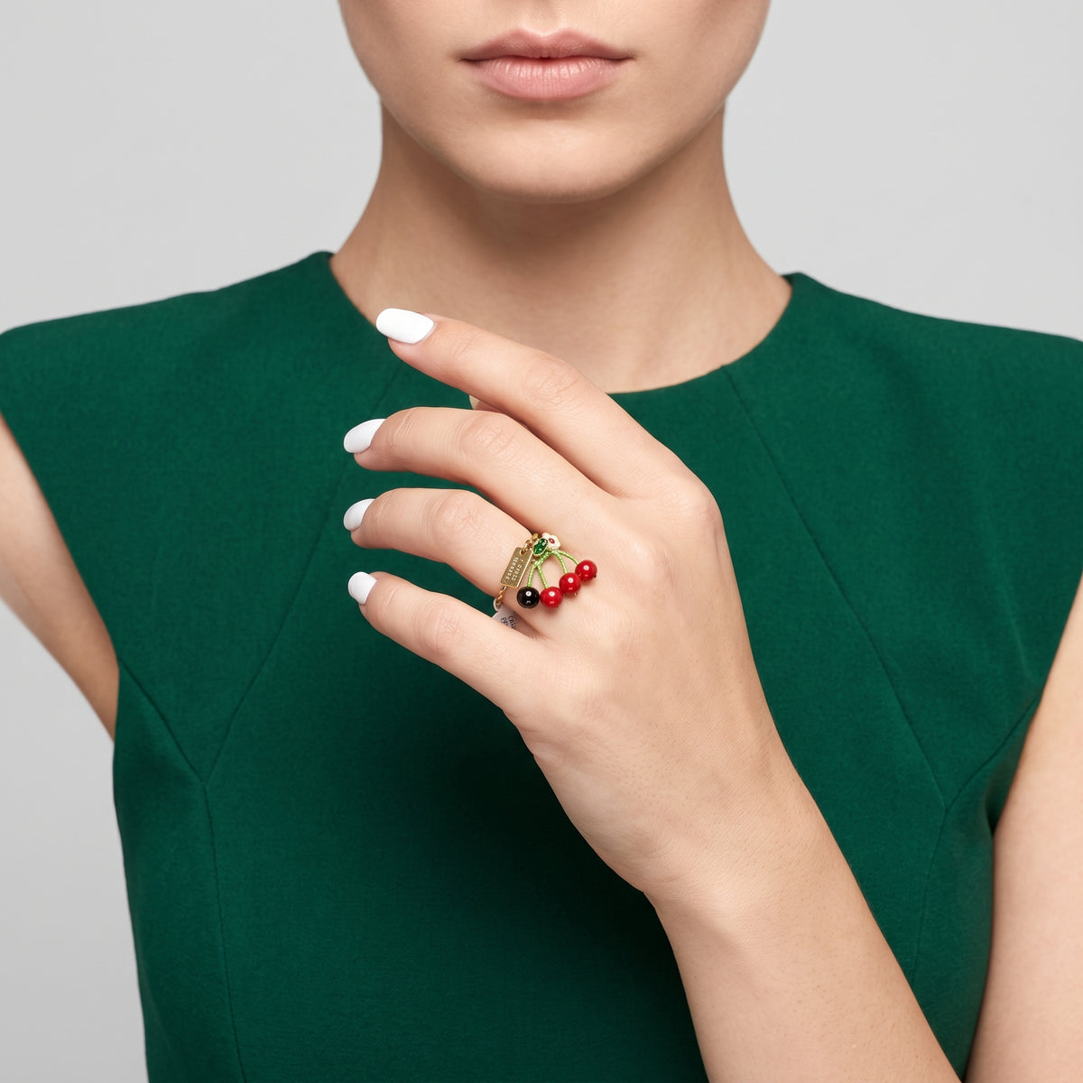 Playful Cherry Charm Twist Ring
