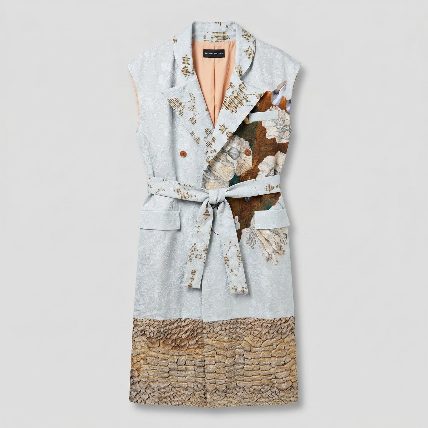 Printed Jacquard Belted Long Vest