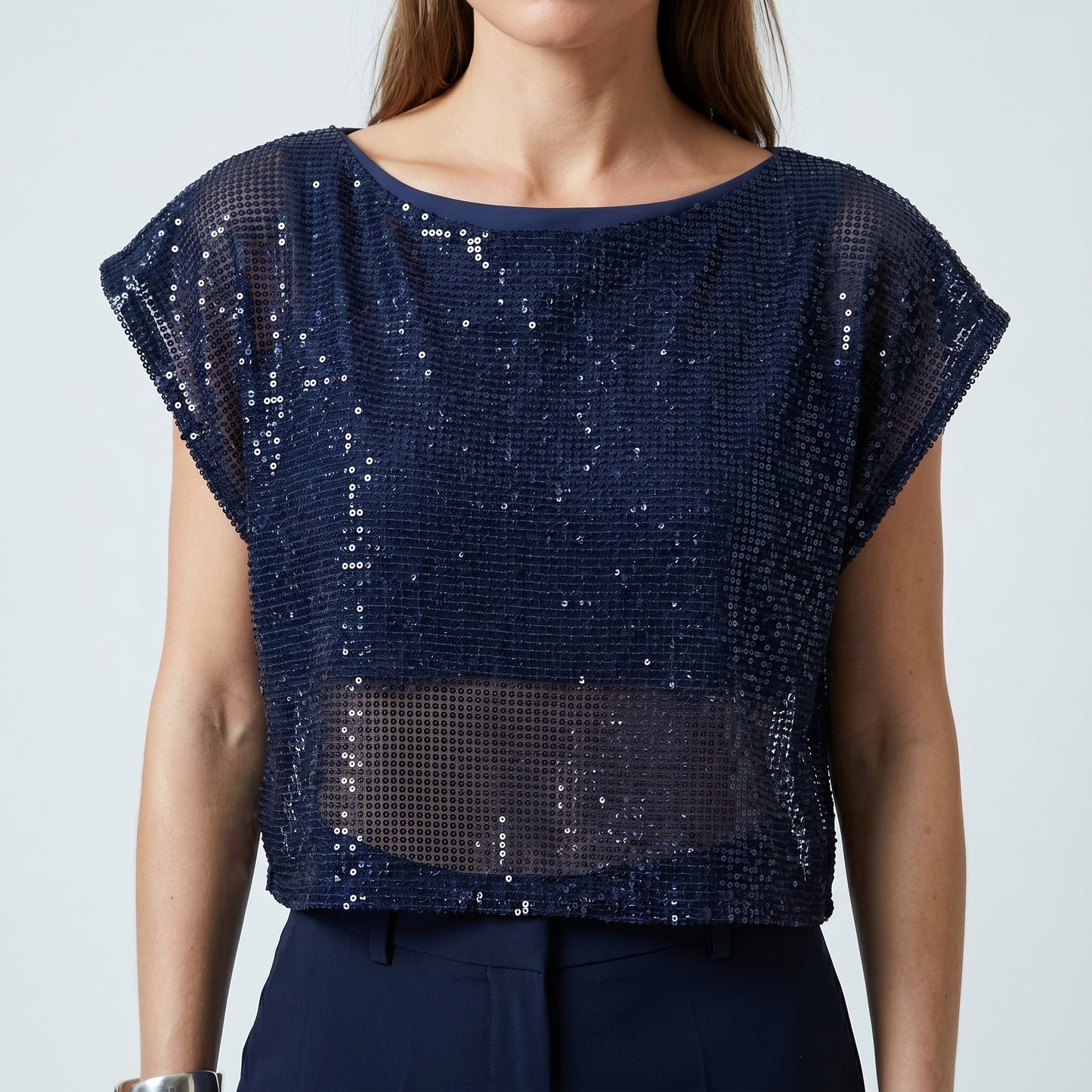 Navy Sequin Crop Top