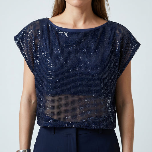 Navy Sequin Crop Top
