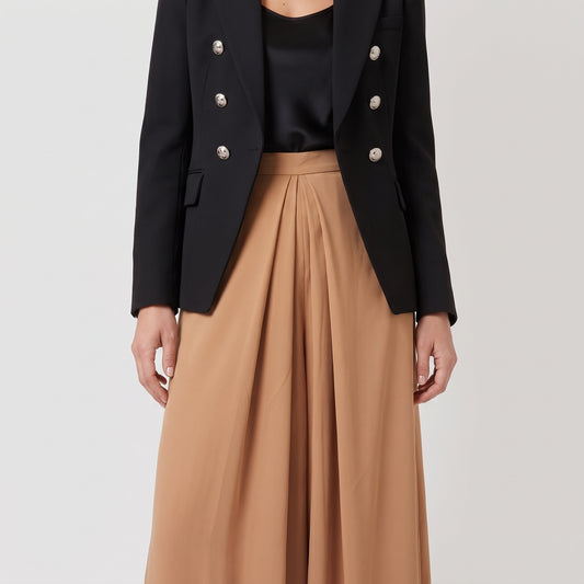 Camel Pleated Wide-Leg Trousers