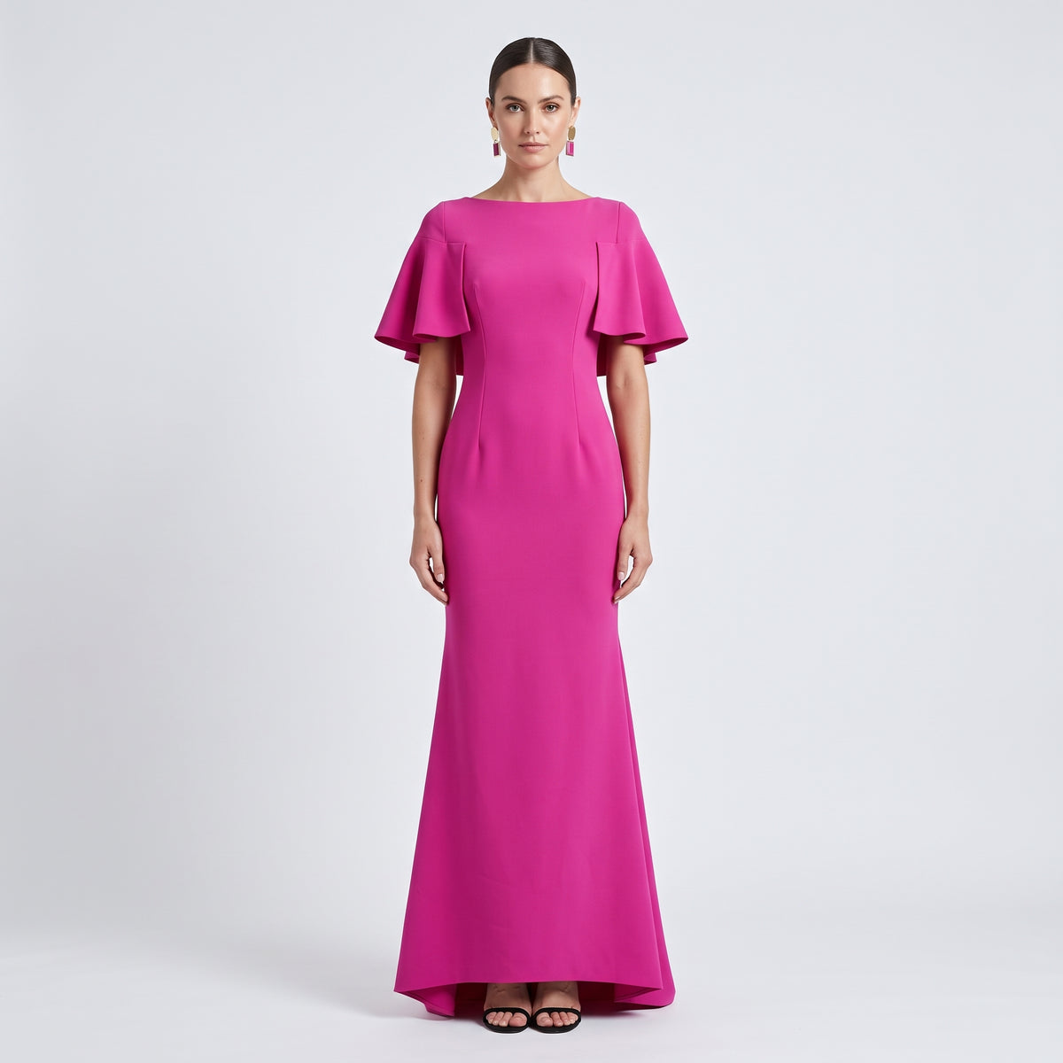 Fuchsia Flared Sleeve Evening Gown