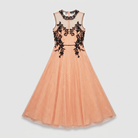 Embroidered Tulle Midi Dress