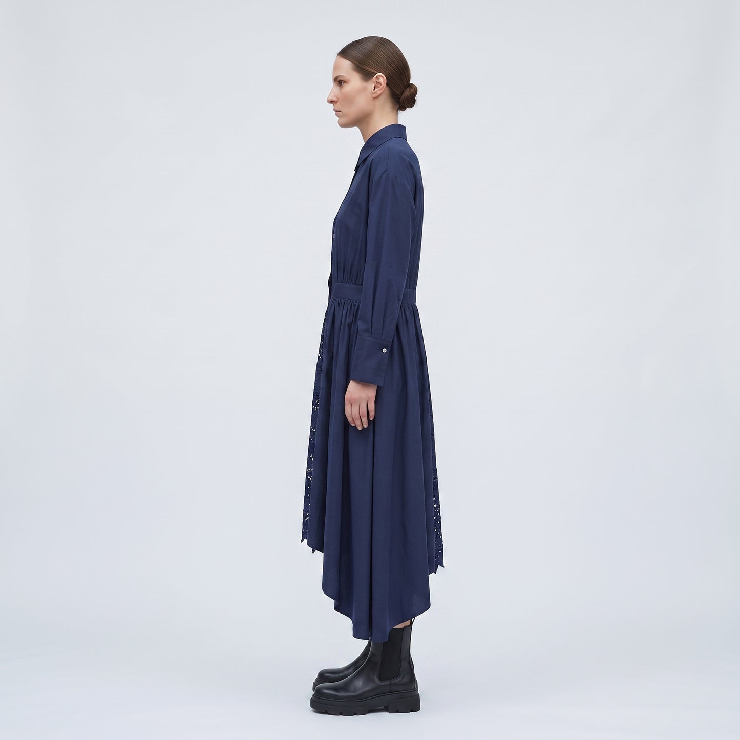 Asymmetric Lace Panel Shirt Dress