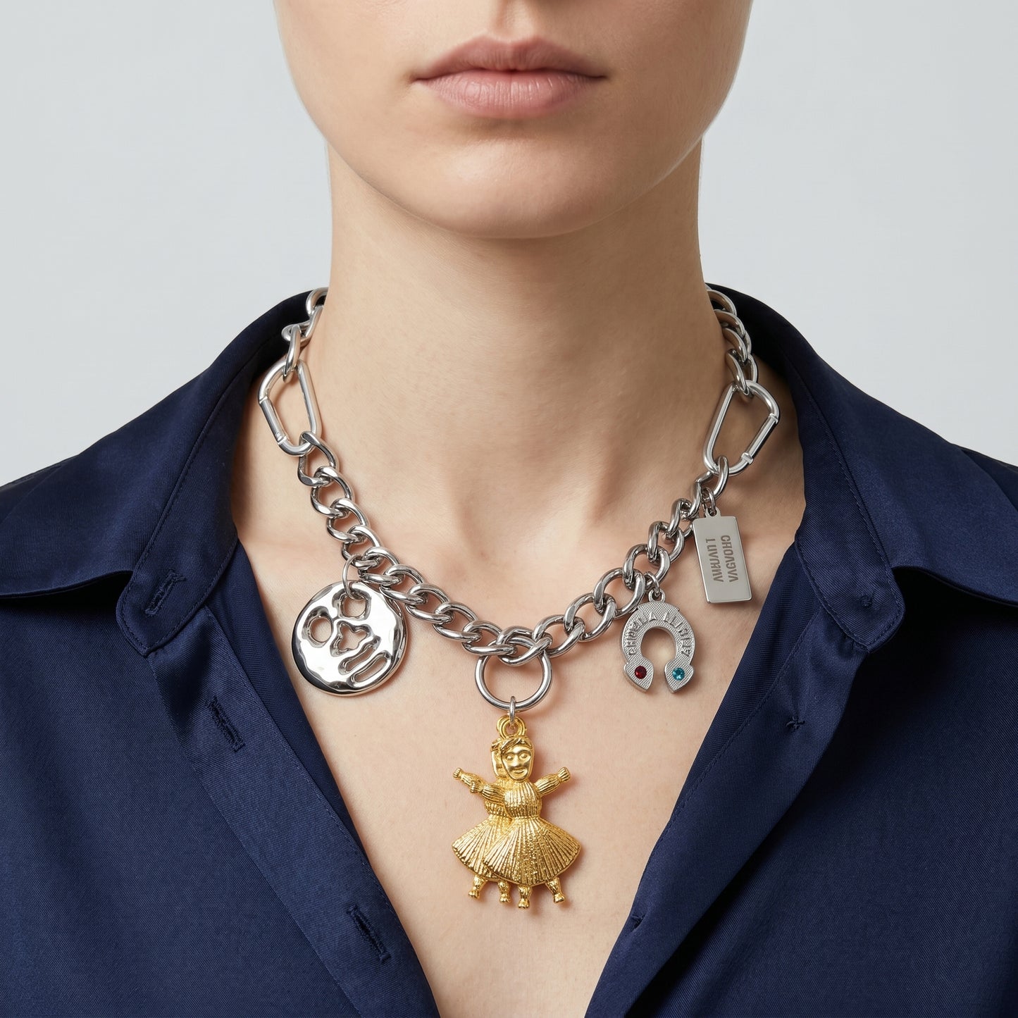 Mixed Metal Figurine Charm Necklace