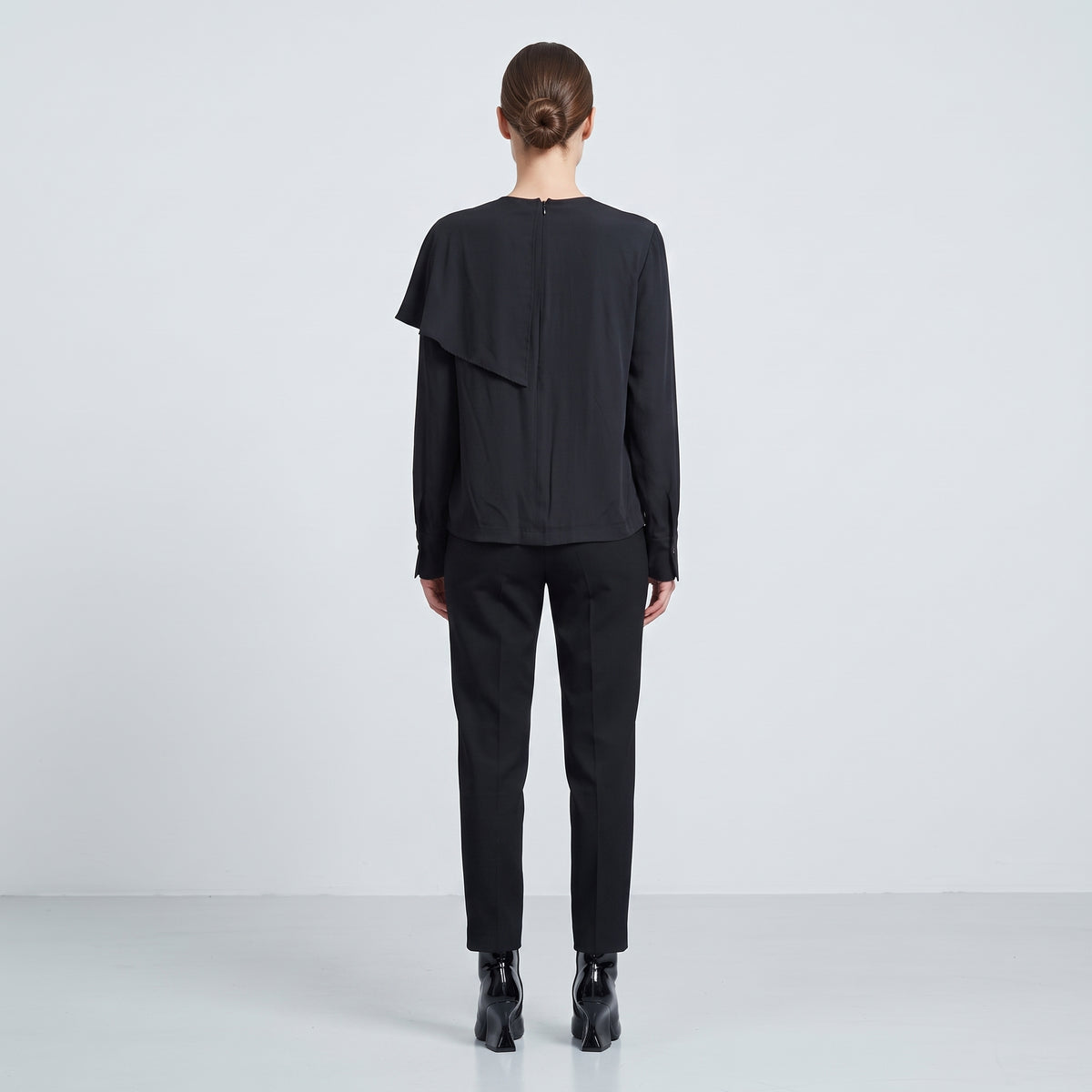 Asymmetric Ruffled Long Sleeve Blouse