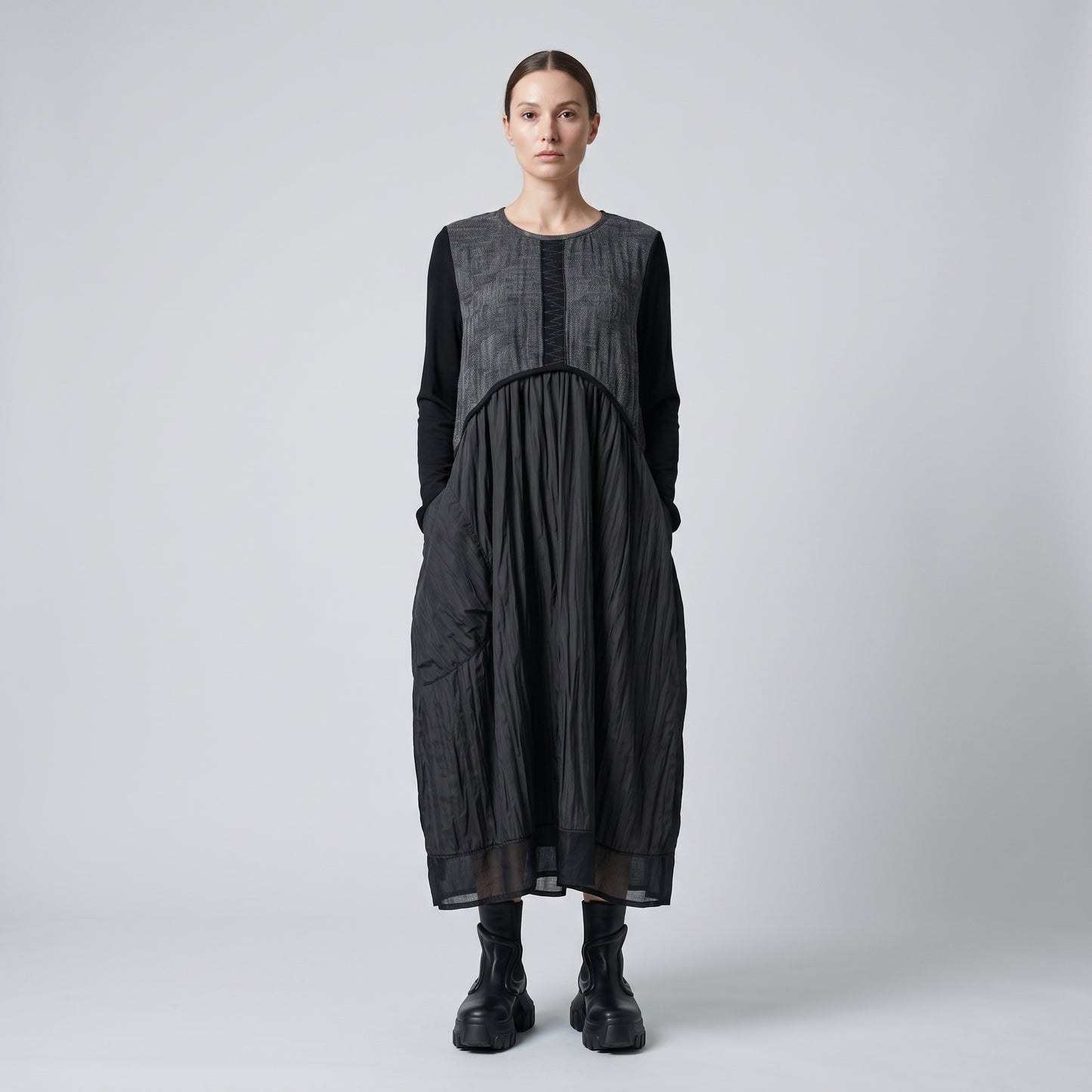Textured Panel Long Sleeve Dress