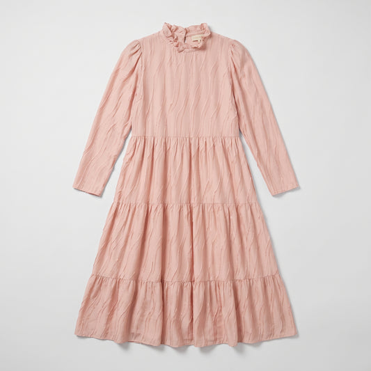 Textured Ruffled Tiered Midi Dress