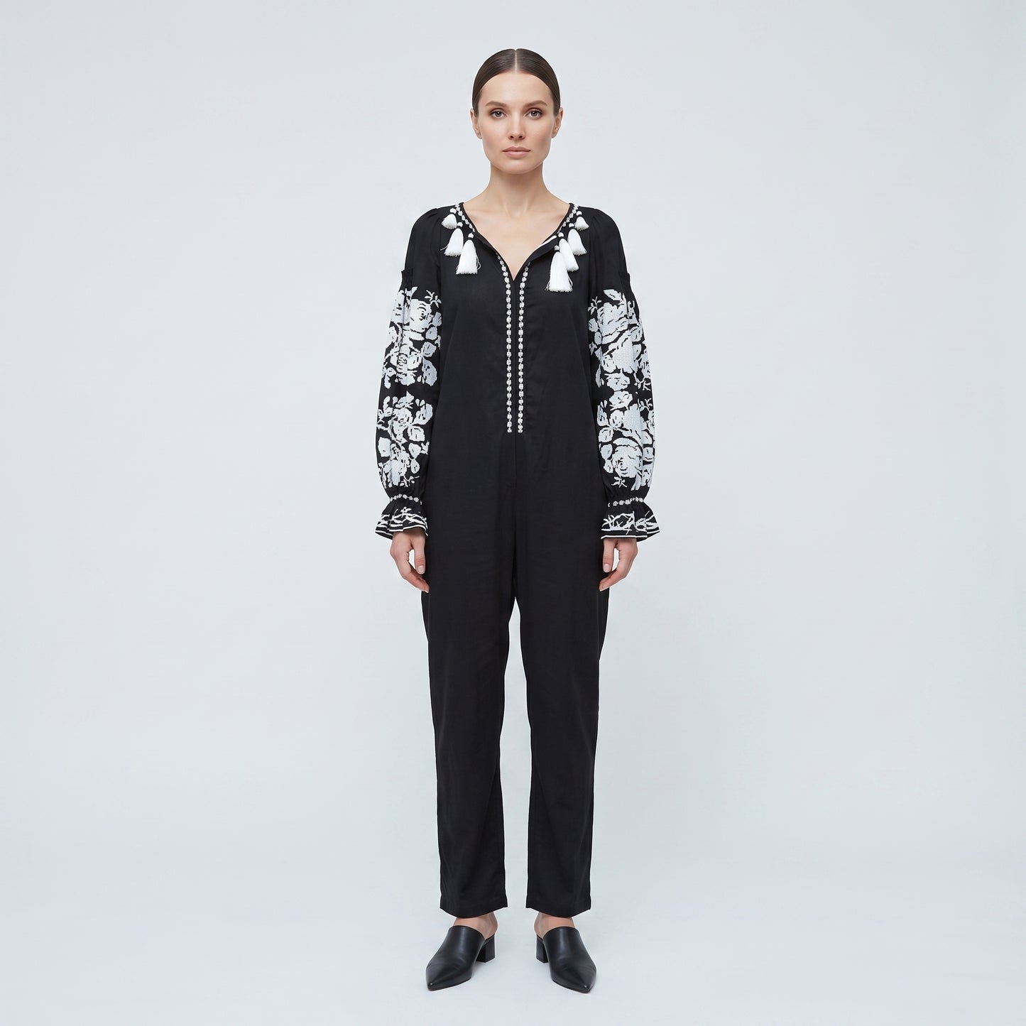 Embroidered Floral Linen Jumpsuit
