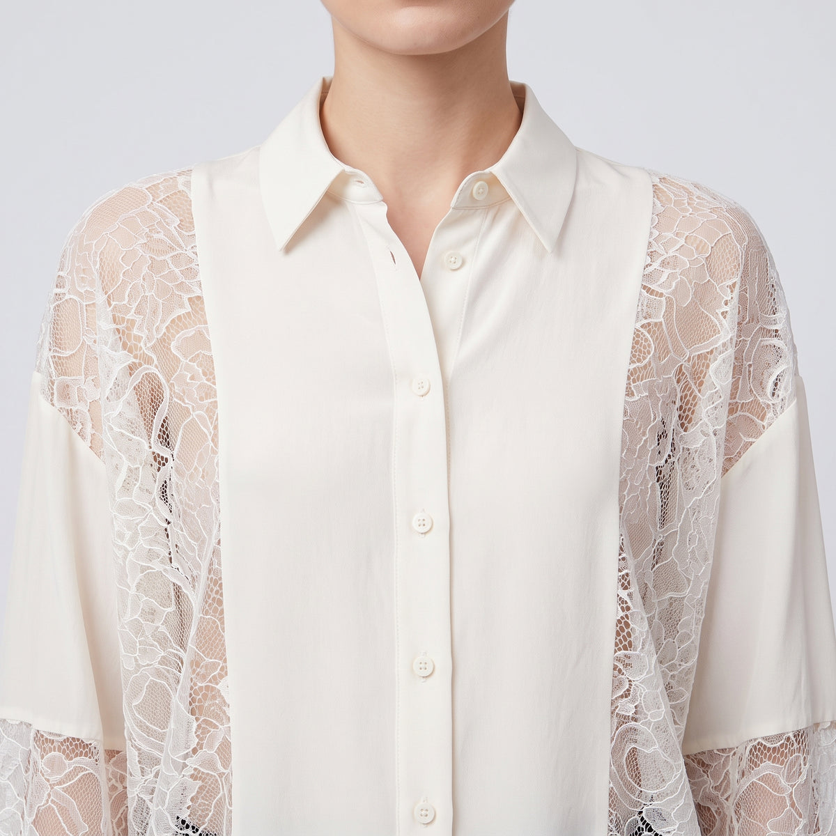 Elegant Lace Panel Button-Down Shirt