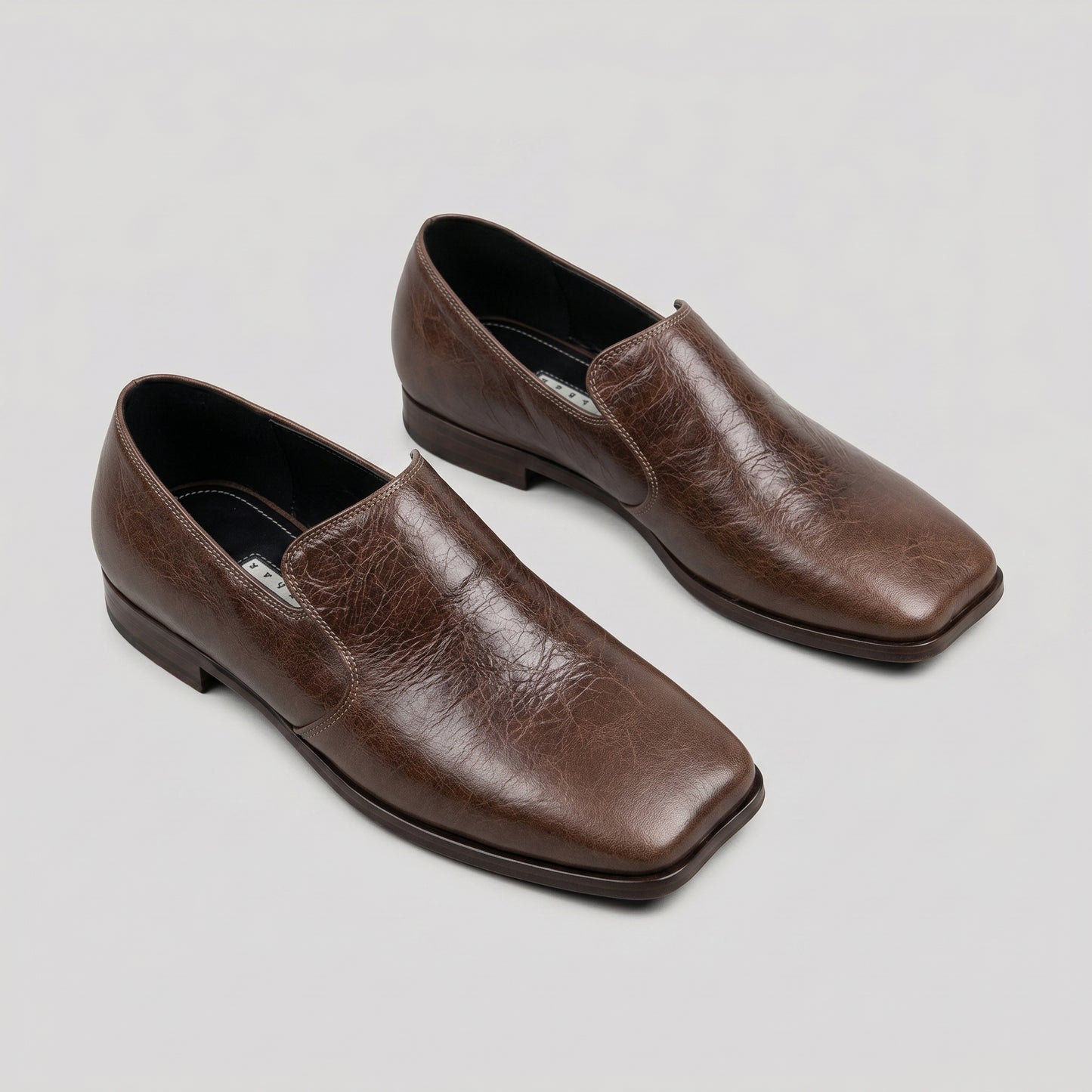 Distressed Leather Square Toe Loafers